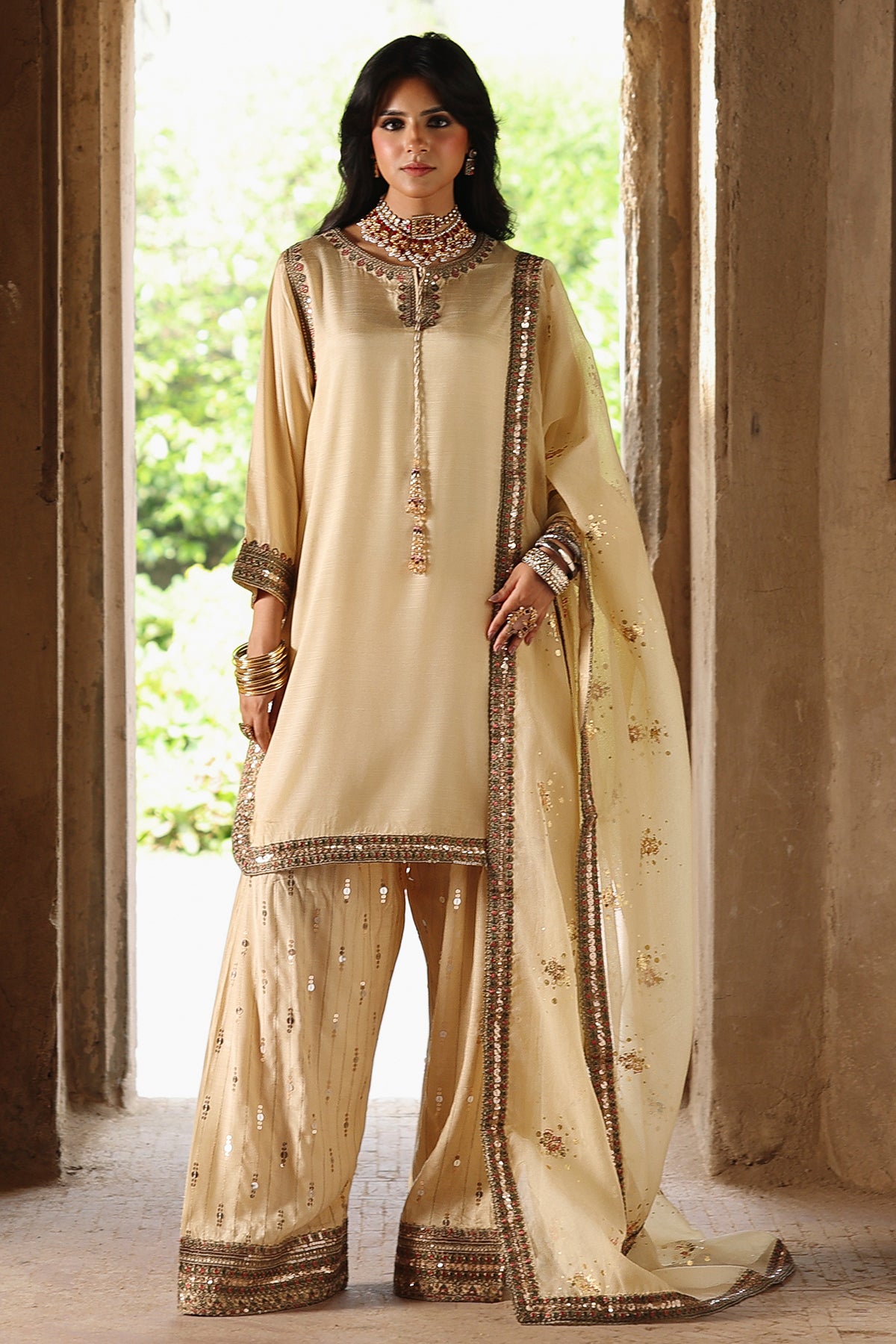 3 Pcs Embroidered  Raw Silk  CMA-6-466
