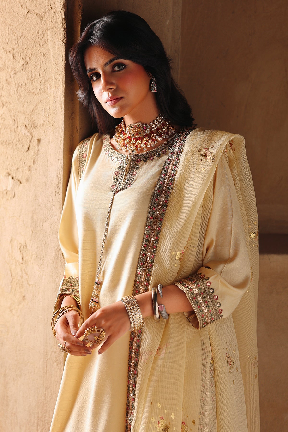 3 Pcs Embroidered  Raw Silk  CMA-6-466