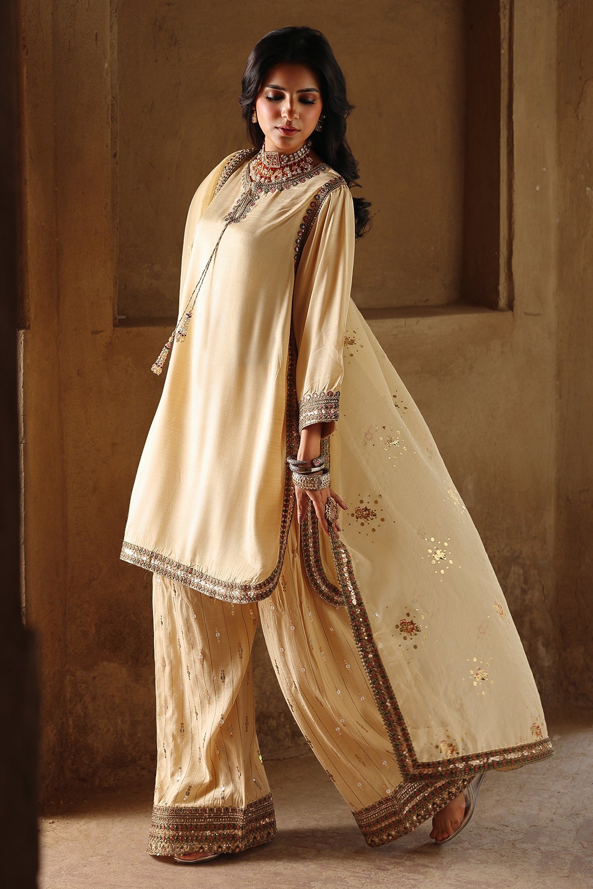 3 Pcs Embroidered  Raw Silk  CMA-6-466