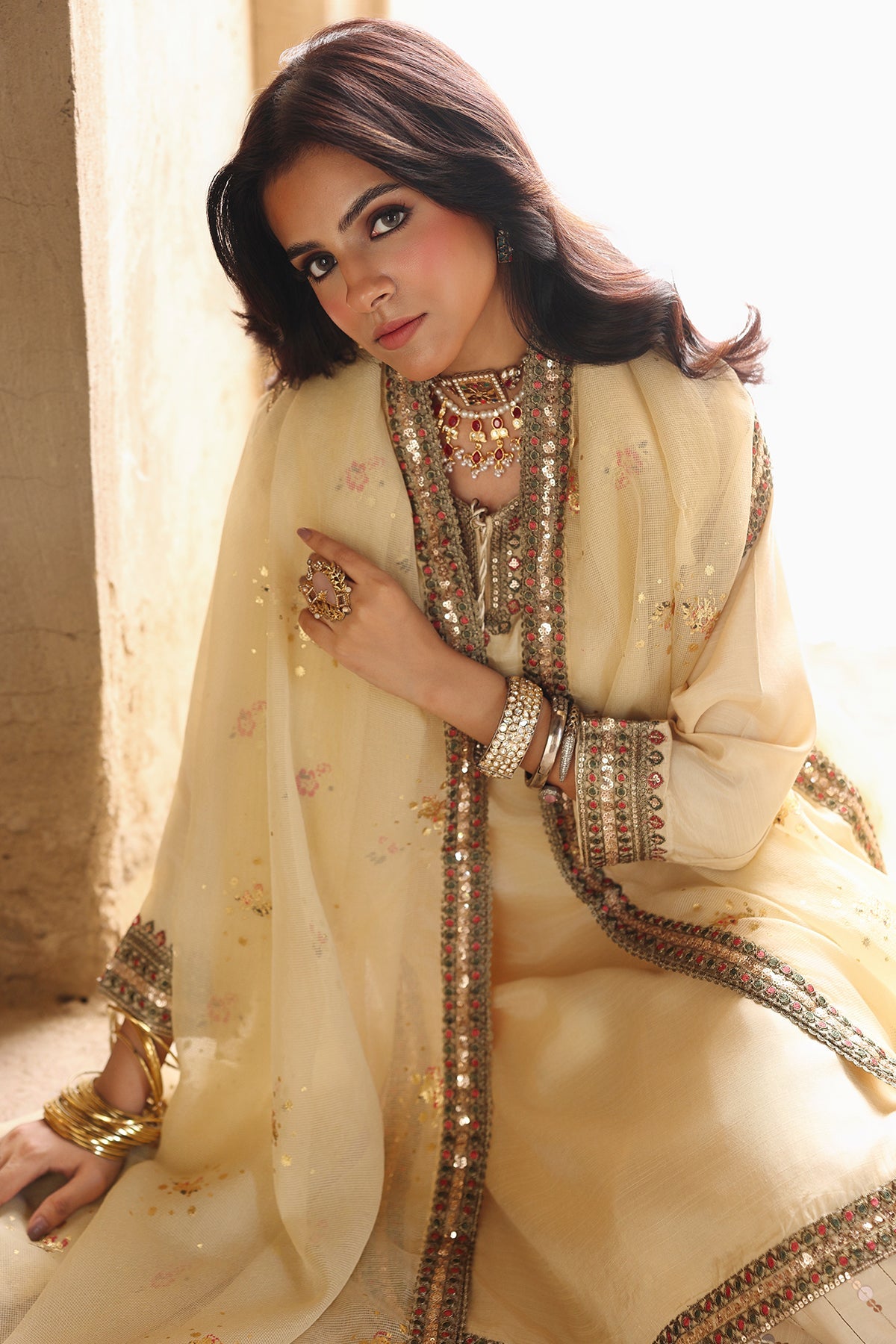 3 Pcs Embroidered  Raw Silk  CMA-6-466