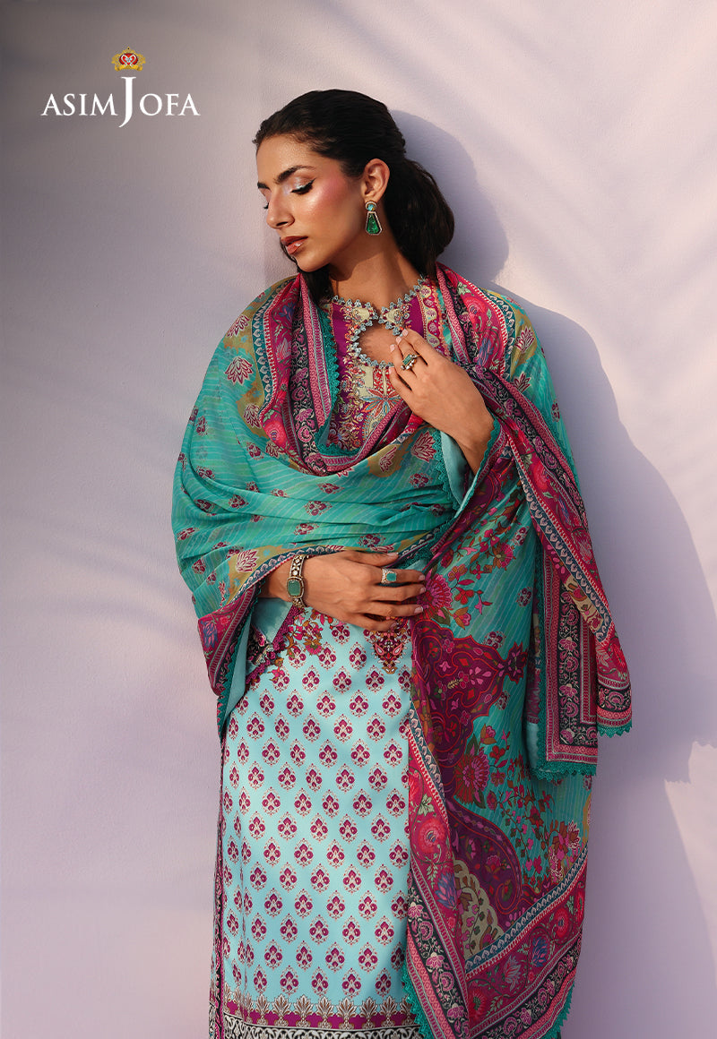 AJUC-04 Printed Katan Silk Unstitched 3 Pcs