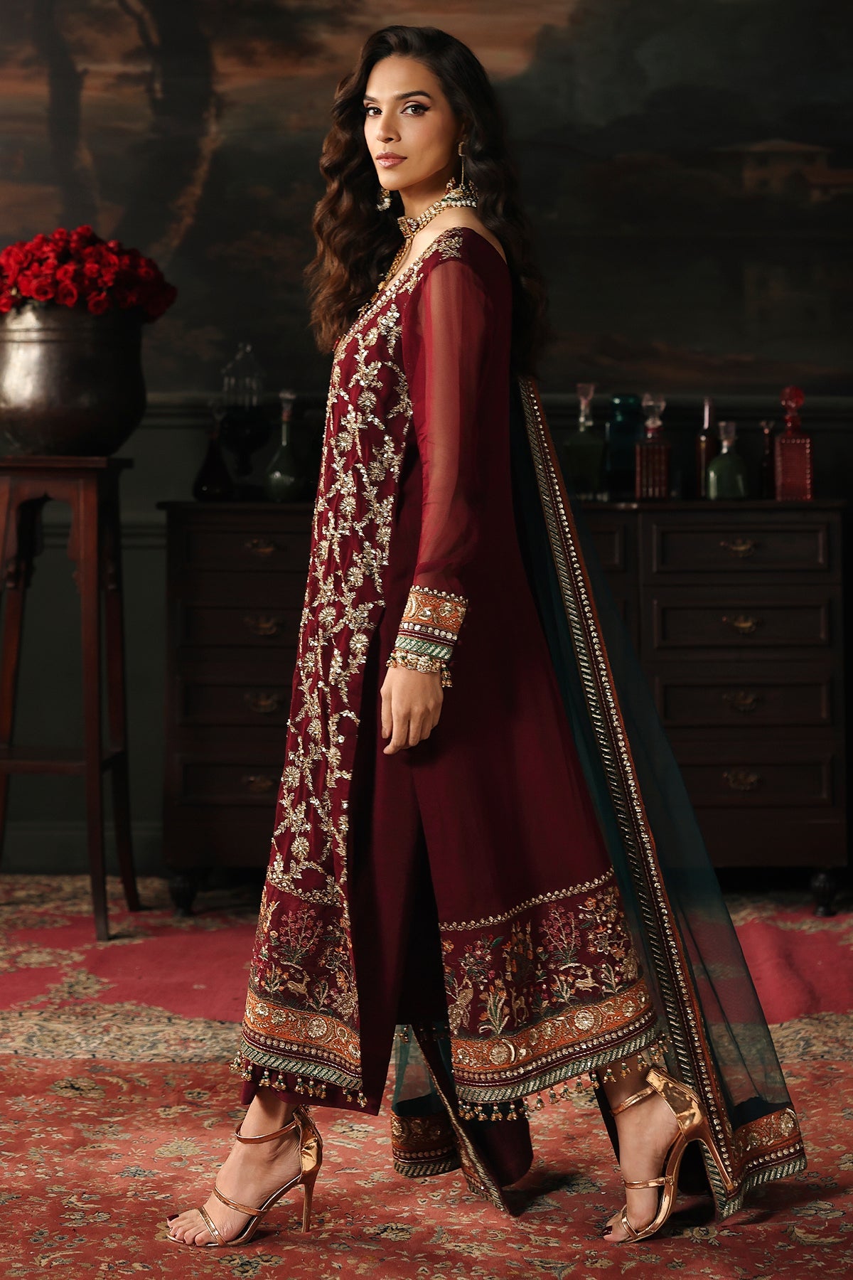 3 Pc Embroidered Dyed Chiffon CA26-05