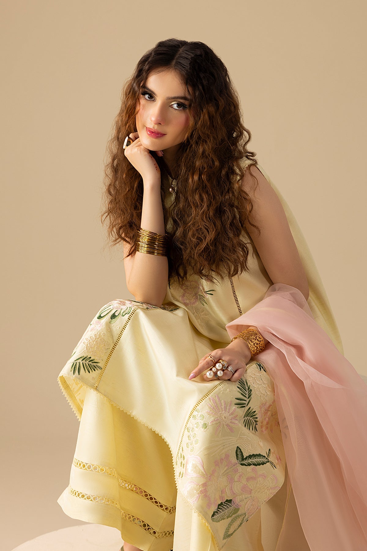 3 Piece Embroidered Raw Silk Suit