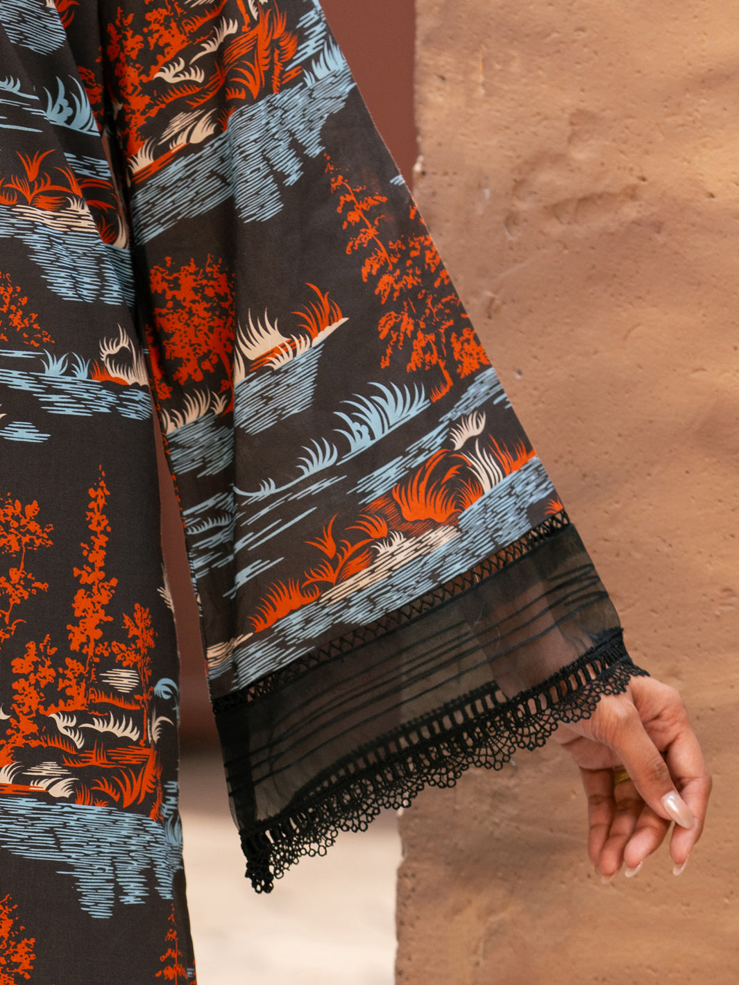 Black Cotton Cambric 3Pc Stitched - AWP-3PS-931