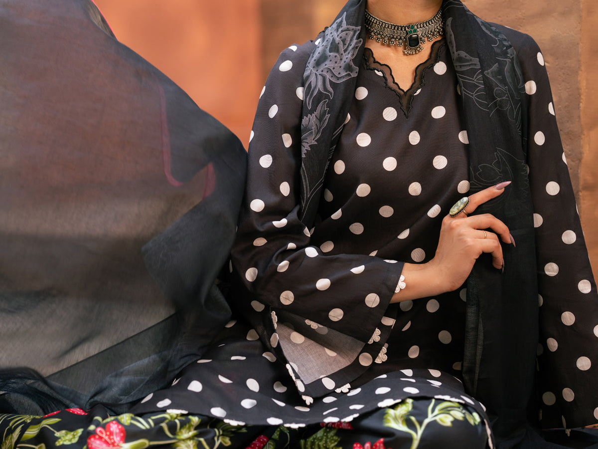 Black Cotton Cambric 3Pc Stitched - AWP-3PS-932