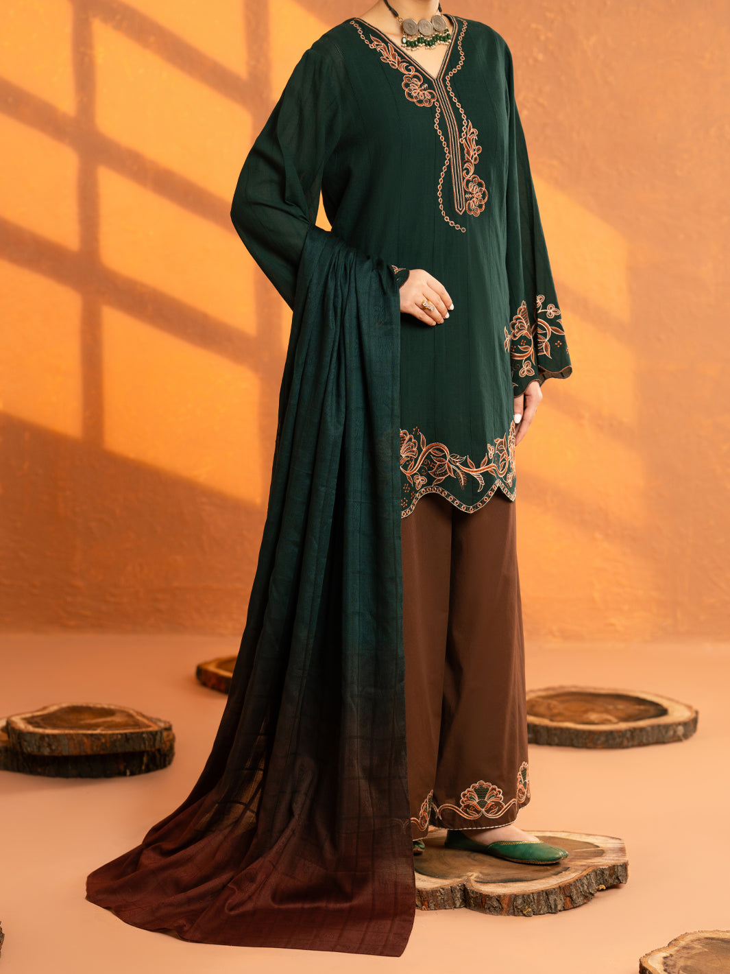 Green Cotton Dobby 3Pc Stitched - AWP-3PS-962