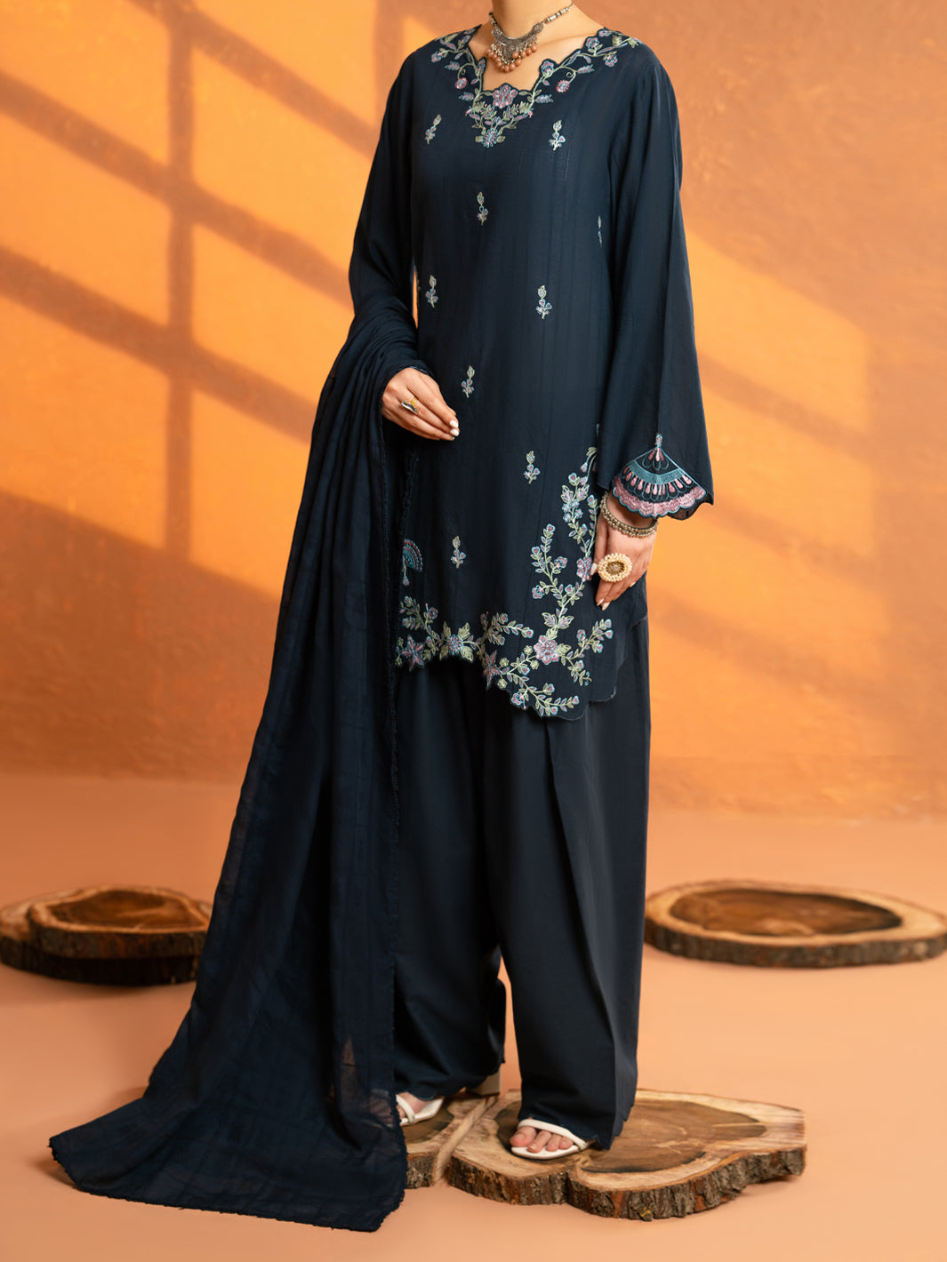 Blue Lino Kara Stitched 3Pc - AWP-3PS-963