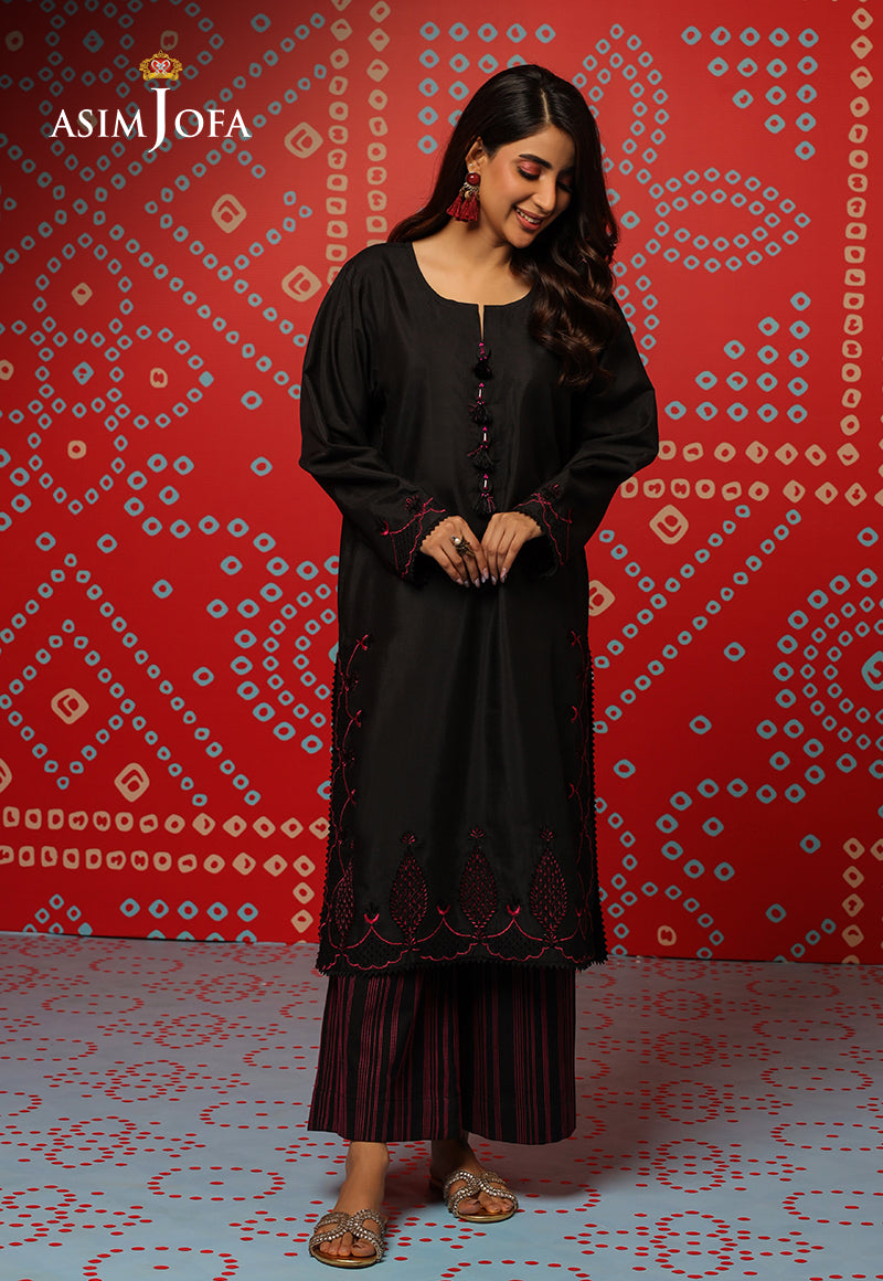 Ajtm-05 - 2 Pcs Embroidered Raw Silk 2 Pcs