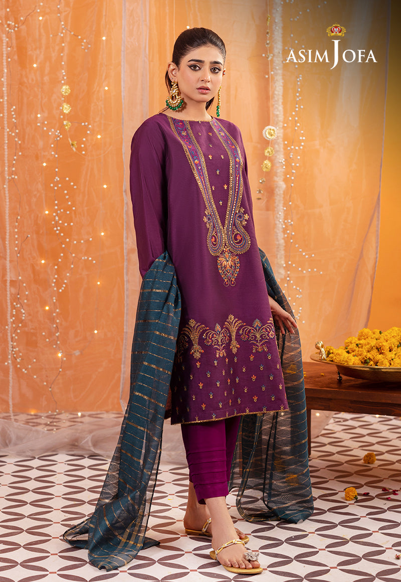 Ajtm-12 - 3 Pcs Embroidered Cotton Net 3 Pcs