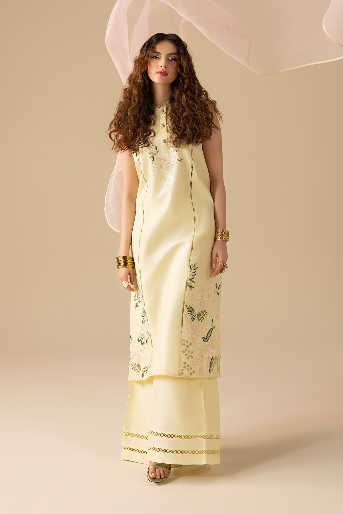 3 Piece Embroidered Raw Silk Suit