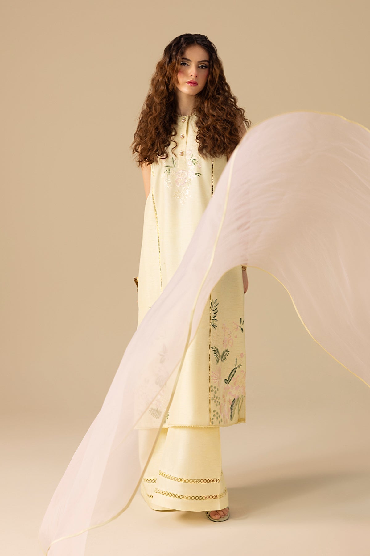 3 Piece Embroidered Raw Silk Suit