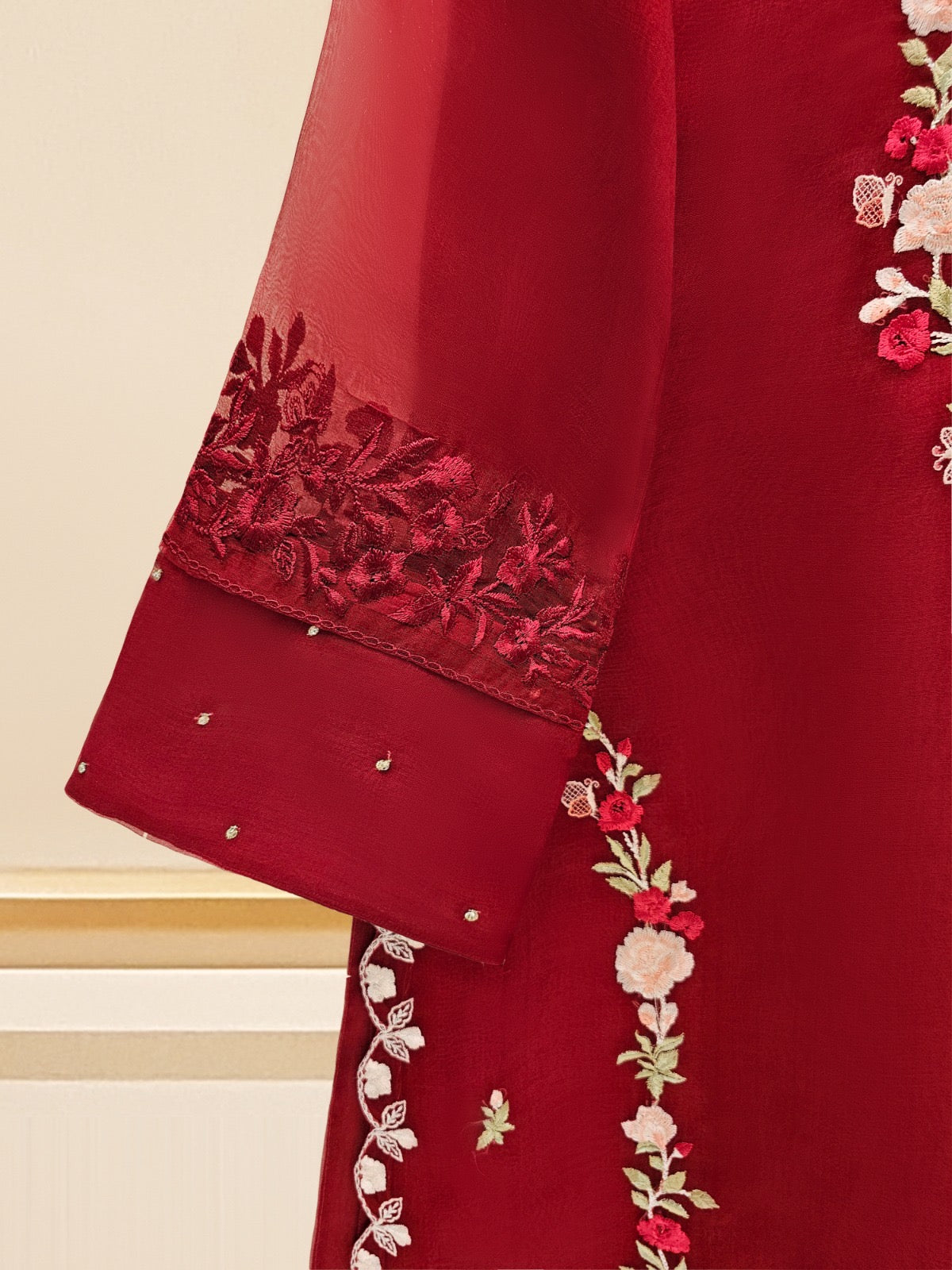 3 Piece - Pure Organza Embroidered Suit S109172