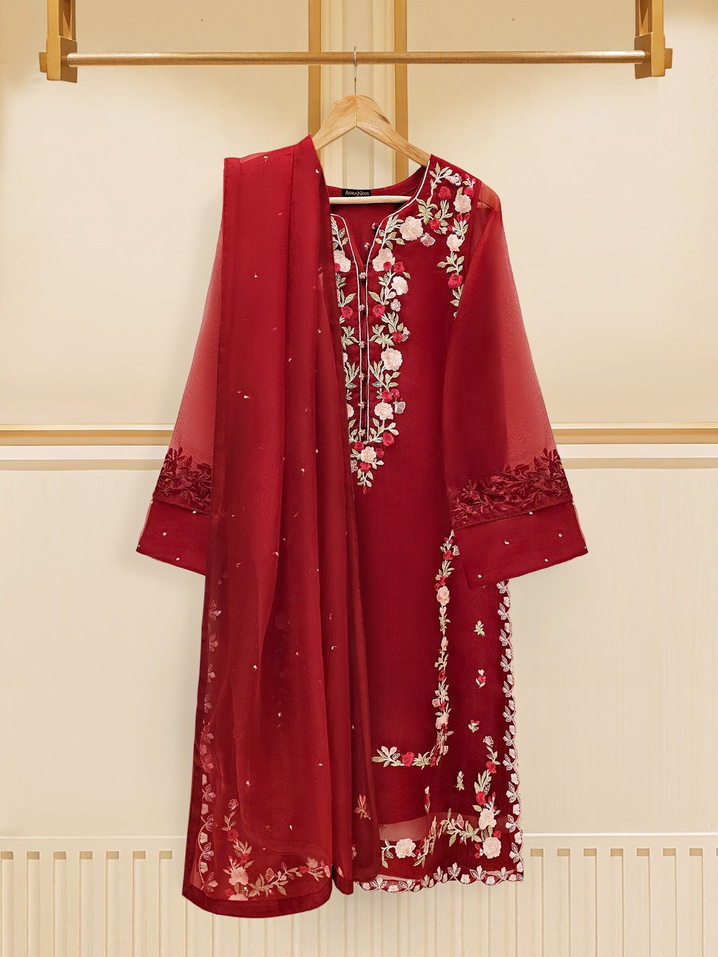 3 Piece - Pure Organza Embroidered Suit S109172