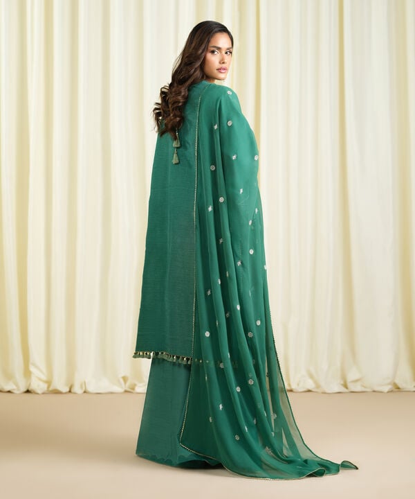 3 Piece - Embroidered Raw Silk Suit