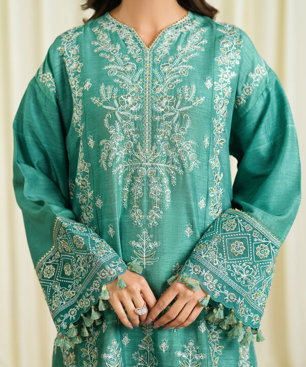 3 Piece - Embroidered Raw Silk Suit