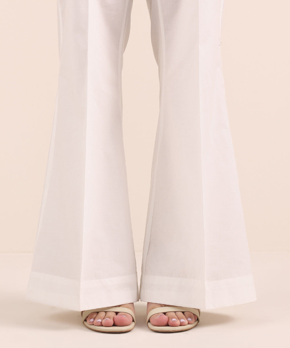 Solid Cambric Boot-cut Pants