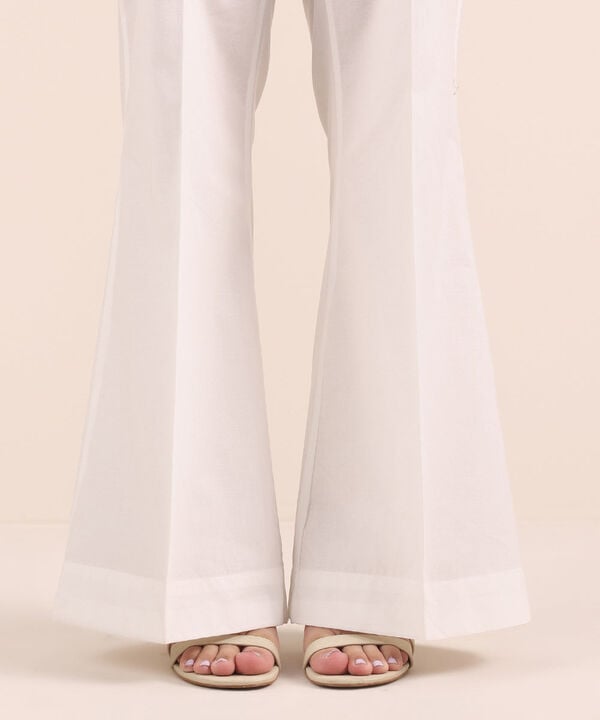 Solid Cambric Boot-cut Pants