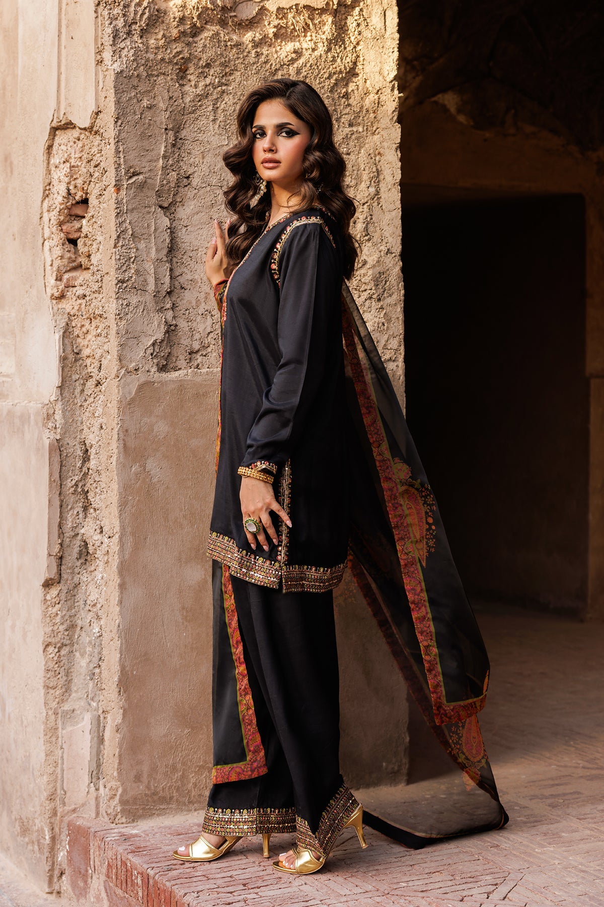 3-PC Embroidered Raw-Silk Suit CMA-5-086