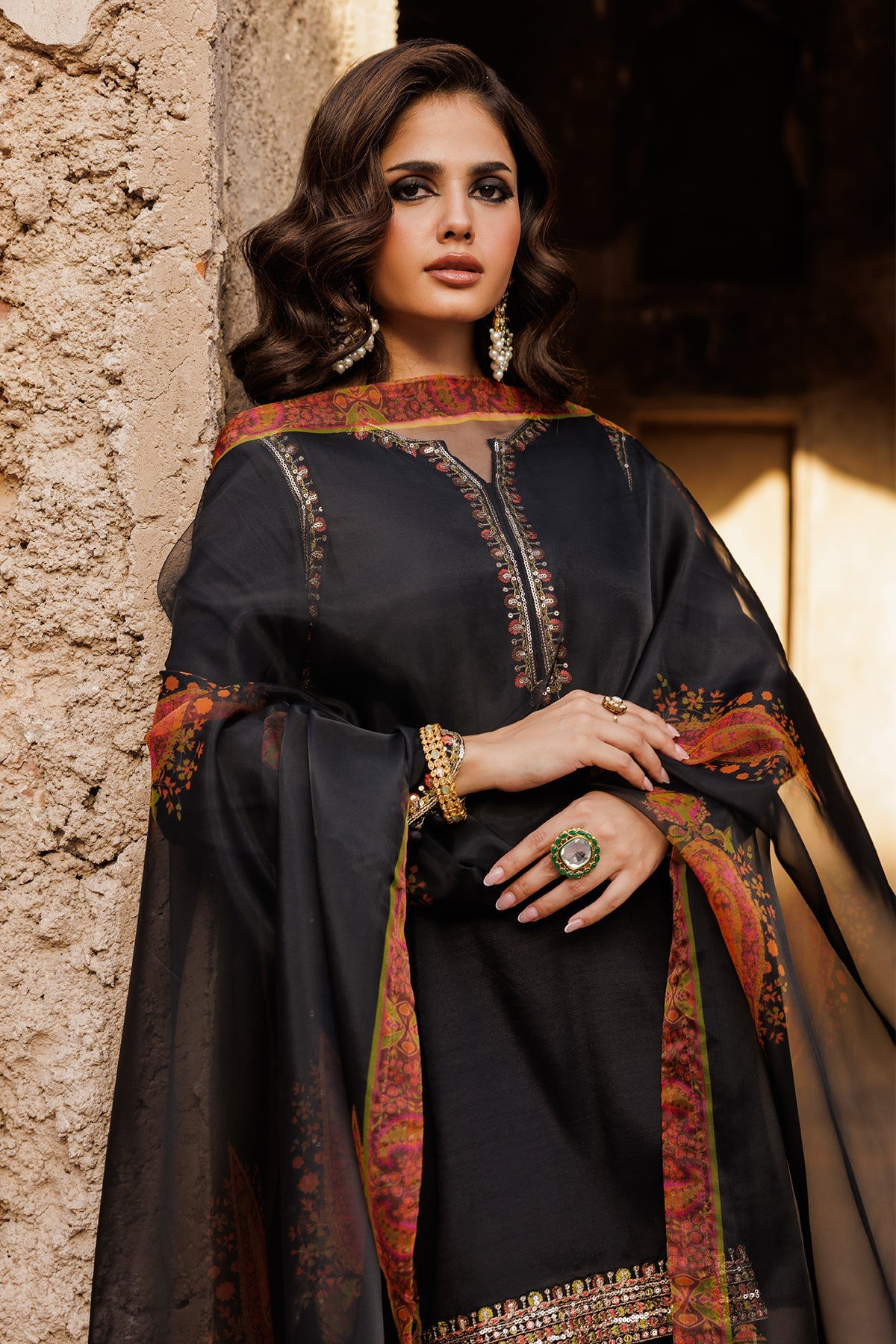 3-PC Embroidered Raw-Silk Suit CMA-5-086