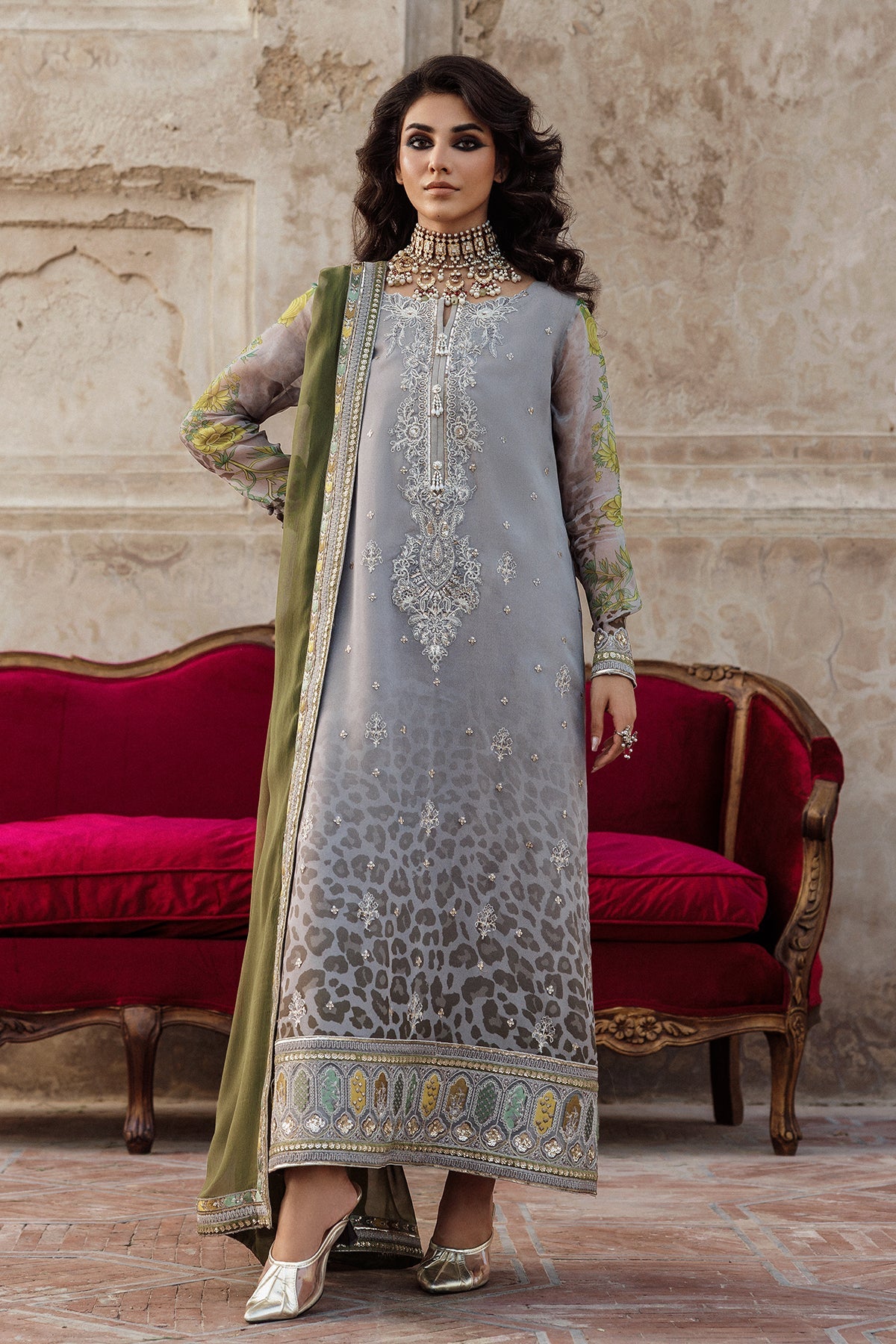 3-Pc Unstitched Embroidered Printed Chiffon Collection VSL6-12