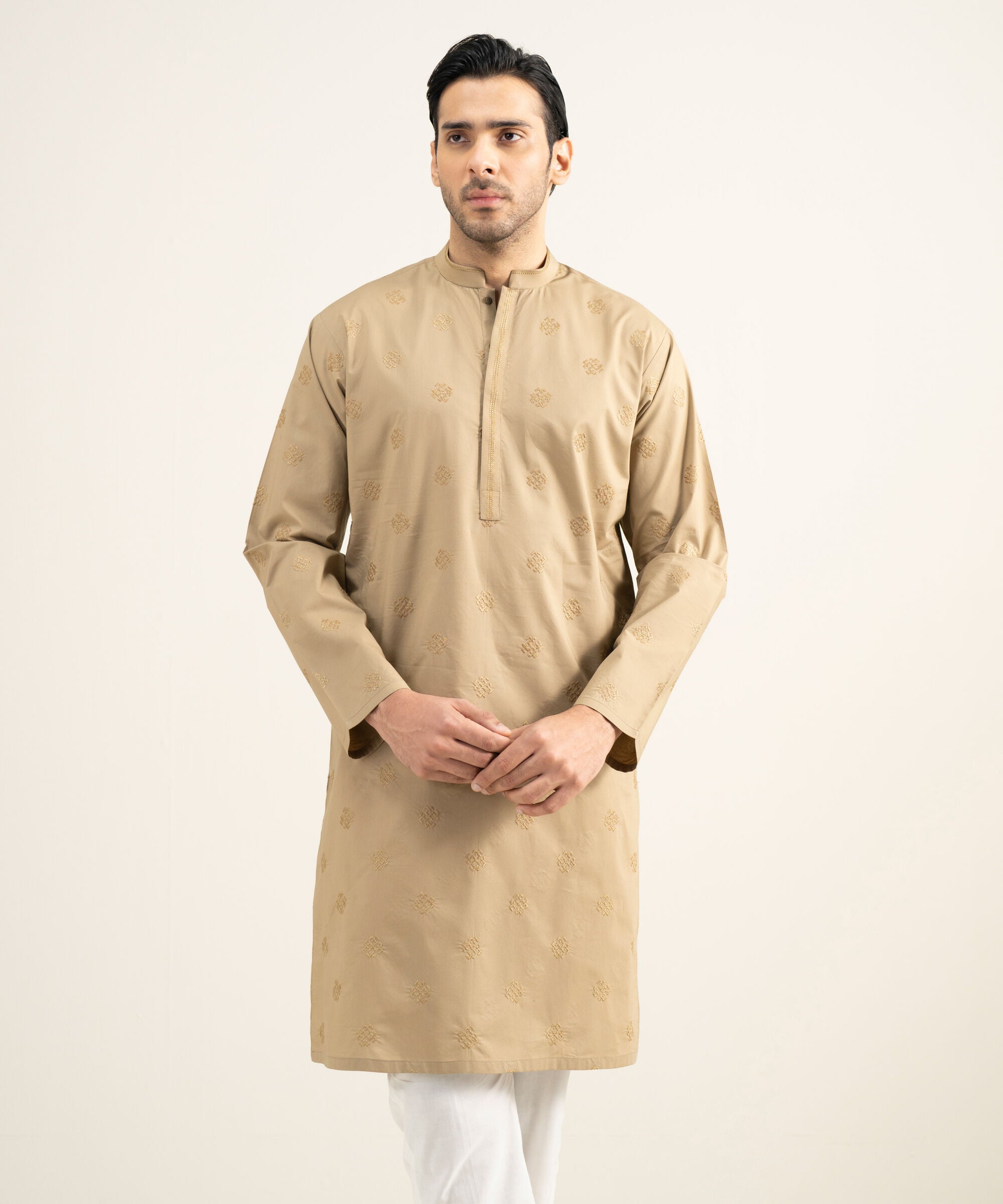 Men's Stitched Premium Cotton Khaki Kurta