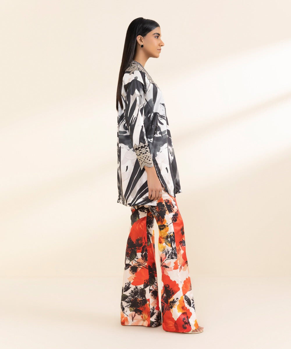 2 Piece - Embroidered Satin Suit
