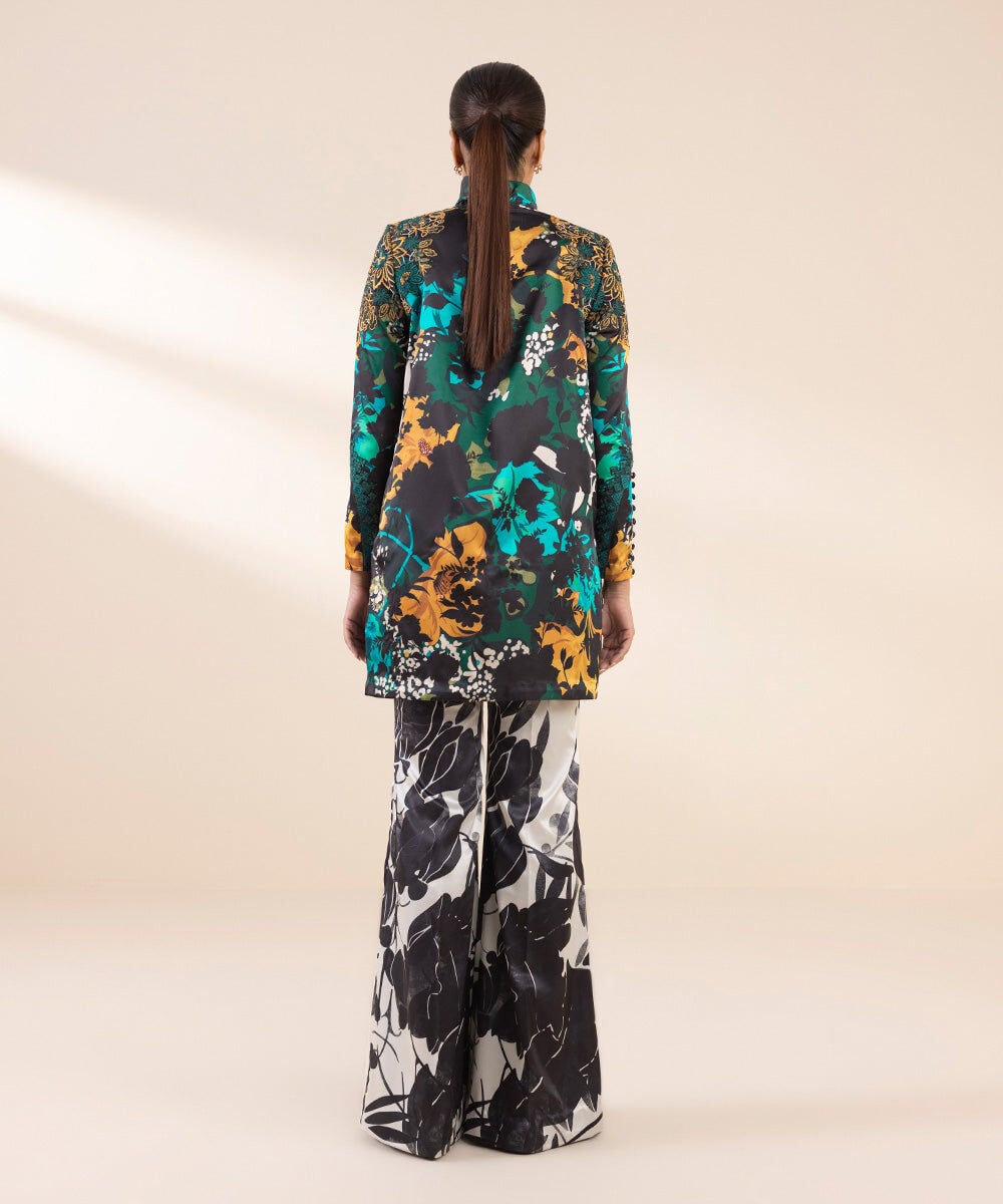 2 Piece - Embroidered Satin Suit