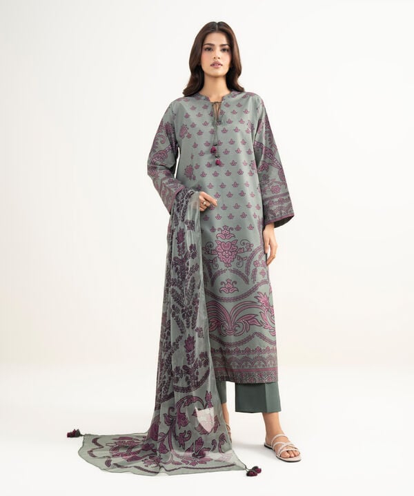3 Piece - Printed Zari Lawn Suit