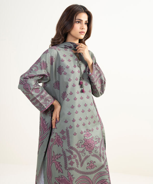 3 Piece - Printed Zari Lawn Suit