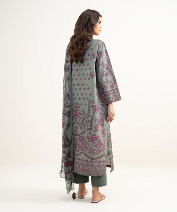 3 Piece - Printed Zari Lawn Suit