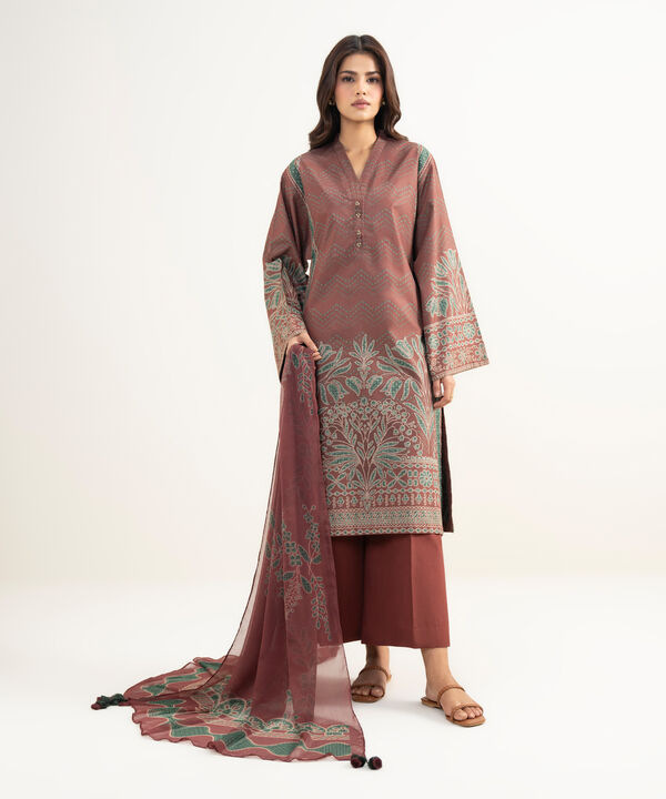 3 Piece - Printed Zari Lawn Suit