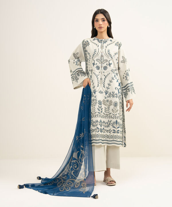 3 Piece - Printed Zari Lawn Suit