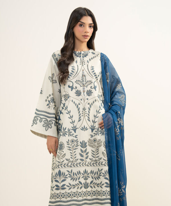 3 Piece - Printed Zari Lawn Suit