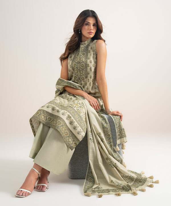 3 Piece - Printed Zari Lawn Suit