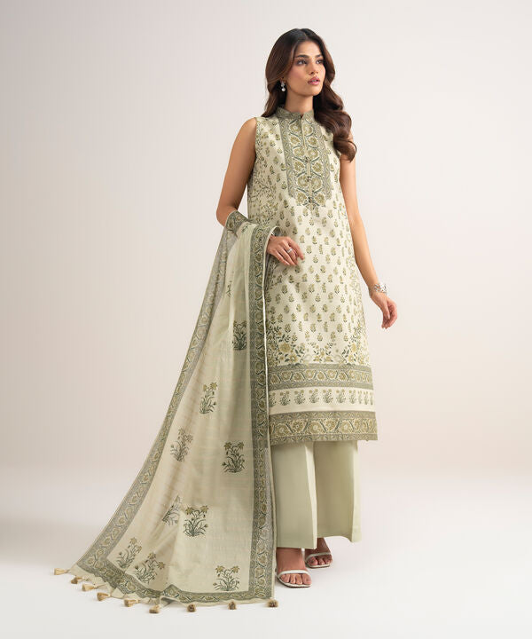 3 Piece - Printed Zari Lawn Suit