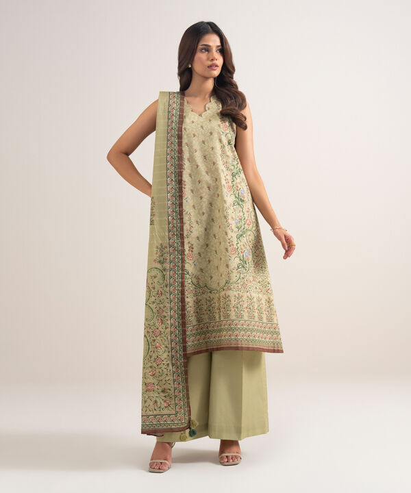 3 Piece - Printed Zari Lawn Suit