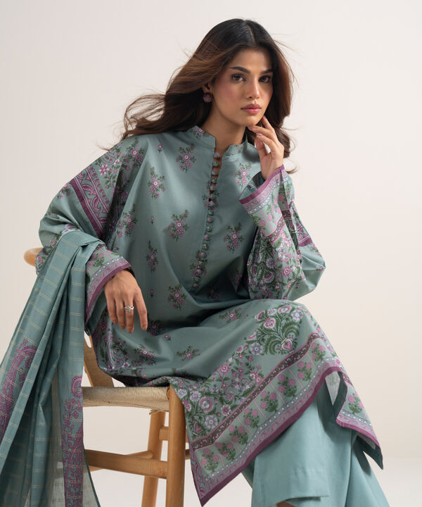 3 Piece - Printed Zari Lawn Suit