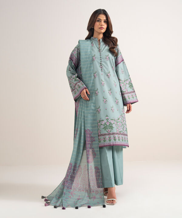 3 Piece - Printed Zari Lawn Suit