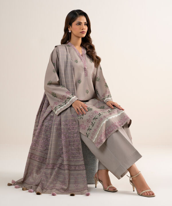 3 Piece - Printed Zari Lawn Suit