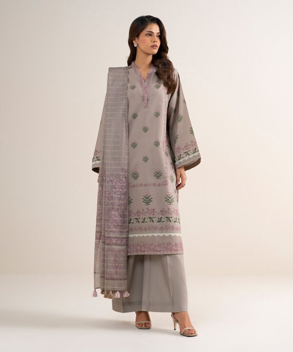 3 Piece - Printed Zari Lawn Suit