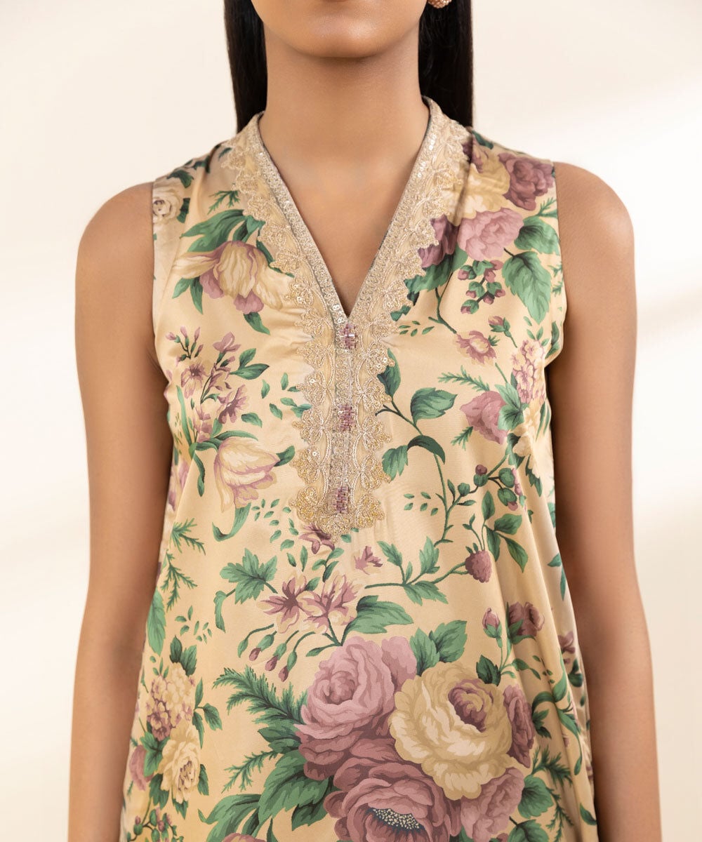 3 Piece - Embroidered Satin Suit