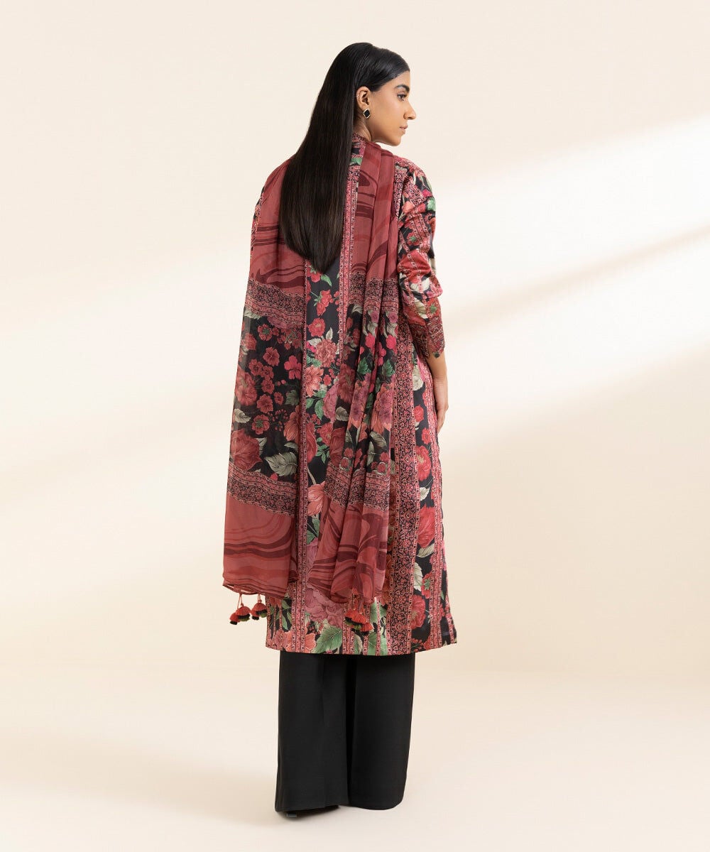 3 Piece - Embroidered Satin Suit