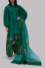 Galapagos Green Embellished Raw Silk Set