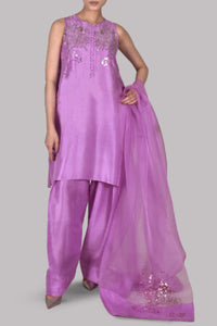 African Violet Embellished Raw Silk Set