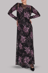 Black Embellished Italian Organza Maxi