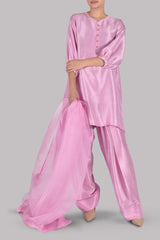 Lilac Chiffon Pink Raw Silk Set