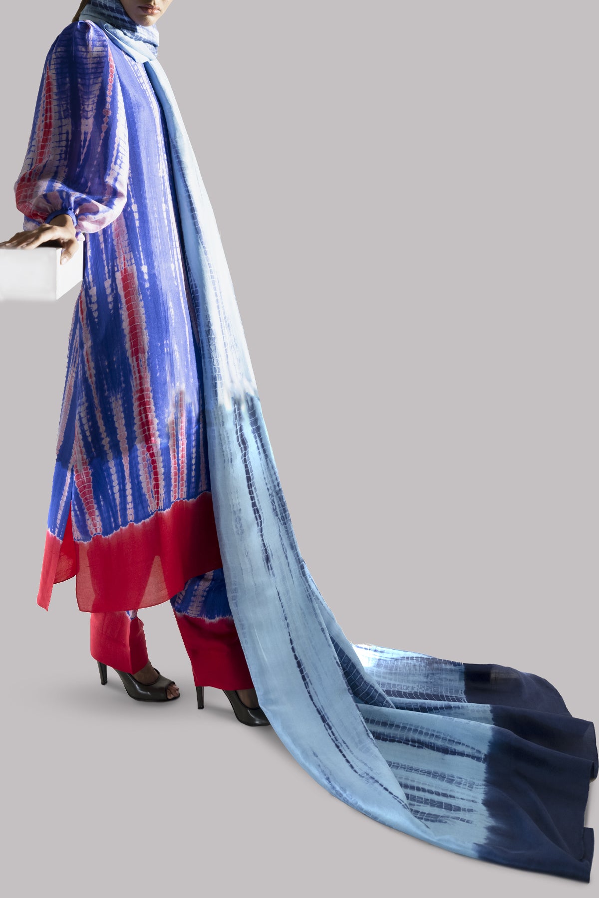 Tango Red and Princess Blue Tie Dye Raw Silk Set