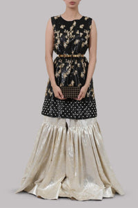 Black Embellished Tunic and Brocade Gharara Set