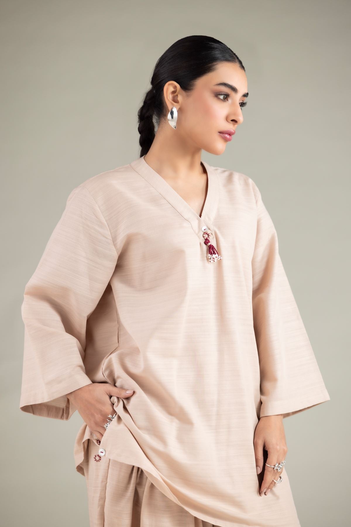 V-Neck Tassel Kurta