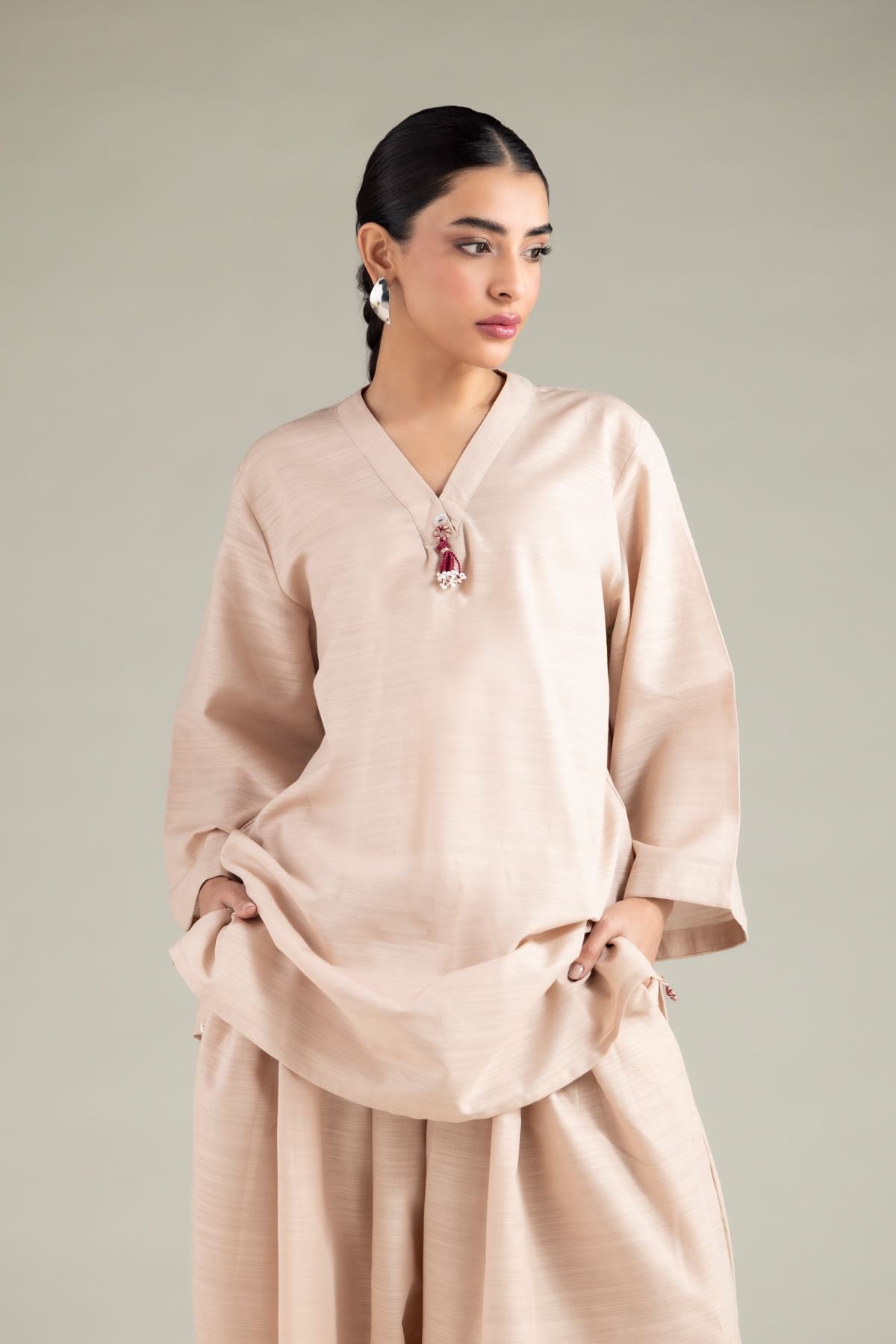 V-Neck Tassel Kurta
